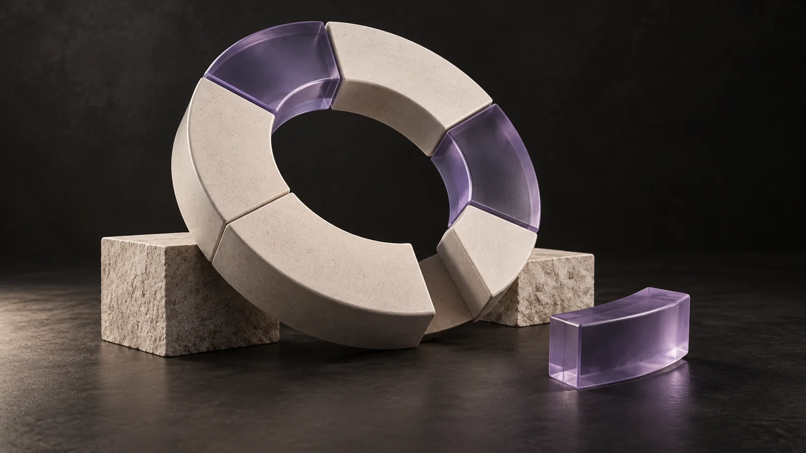 A segmented ring with translucent sections represents budget allocation and reservations